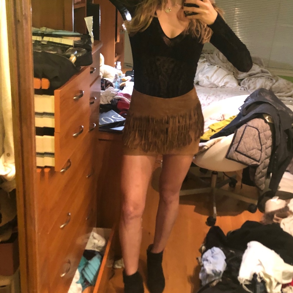 Mango Suede Mini Fringe Skirt